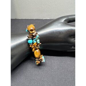 Tigers Eye & Turquoise Chunky Beaded Stretch Bracelet Handmade Semi-Precious Gem